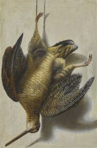A Trompe L'oeil With A Woodcock Hanging Before A Wall by Cornelis Biltius