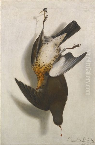 A Trompe L'oeil Still Life With Two Grouse Hanging From A Nail - view 1