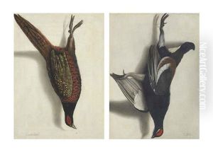 A Trompe L'oeil Of A Hanging Pheasant (+ A Trompe L'oeil Of A Hanging Black Grouse; Pair) A Trompe L'oeil Of A Hanging Pheasant (+ A Trompe L'oeil Of A Hanging Black Grouse; Pair)