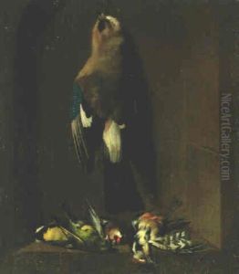 A Dead Jay Hanging From A Nail And Songbirds In A Stone Niche by Jacobus Biltius