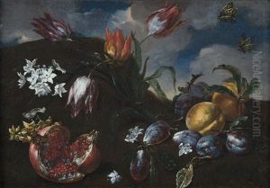 Natura Morta Con Fiori, Frutta E Farfalle