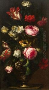 Goldvasen Mit Rosen, Tulpen, Und Narzissen (pair) by Bartolommeo Bimbi