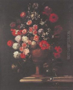 Nature Morte Au Vase De Fleurs Sur Un Entablement by Bartolommeo Bimbi