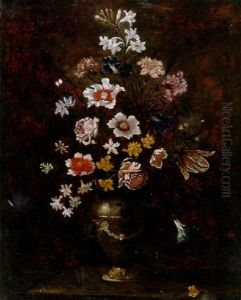 Mixed Flowers In A Vase On A Ledge by Bartolommeo Bimbi