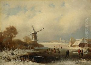 Eisvergnugen In Hollandischer Winterlandschaft