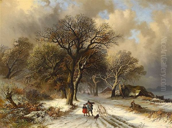 Reisigsammler Im Winterwald by Caesar Bimmermann