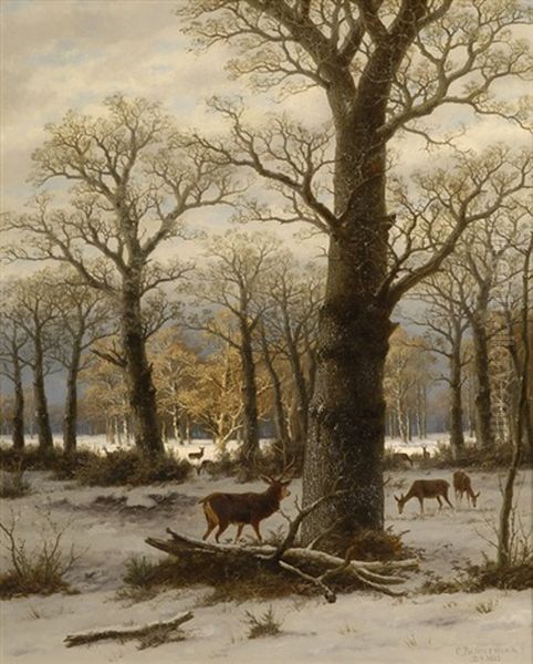 Winterwald Mit Hirschrudel - view 1