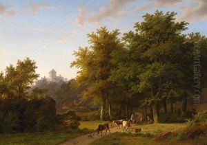 Bewaldete Landschaft Mit Landvolk Und Blick Auf Schloss Bentheim?