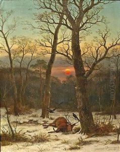 Toter Hirsch Im Abendlichen Winterwald