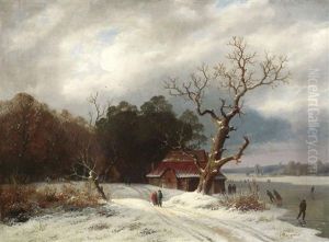 Winter An Einem Zugefrorenen See In Holland