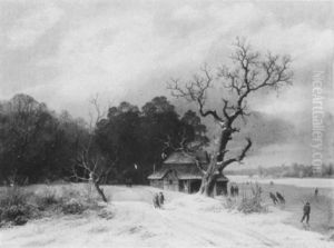 Bewaldete Winterlandschaft Mit Eislaufern by Caesar Bimmermann