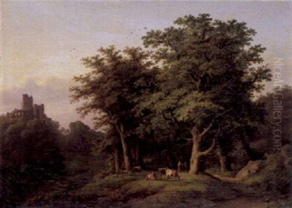 Waldlandschaft Mit Kuhen Und Schafen - view 1