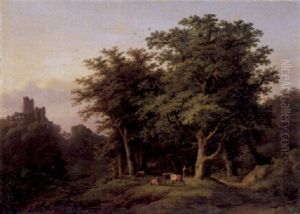 Waldlandschaft Mit Kuhen Und Schafen