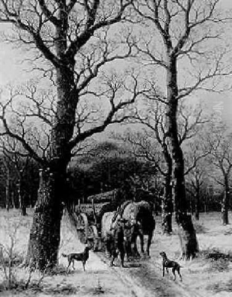 Winterliche Waldlandschaft Mit Holzabfuhr - view 1