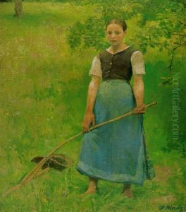 Landmadchen Mit Harke by Heinrich Binde