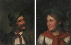 Brustbildnis Eines Jungen Bauernpaares (+ Another Similar; Pair) by Alois Binder