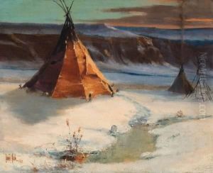 Title: Winter Indian Encampment by Louis B. Akin