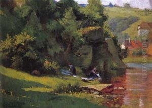 Besonnte Fluslandschaft An Der Ilz Mit Wascherinnen Am Ufer by Tony Binder