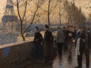 Les Quais De Seine Et La Tour Eiffel, Paris by Adolphe Gustave Binet