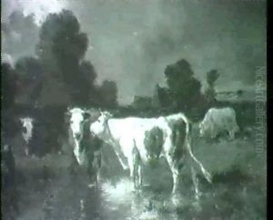 Cows Watering by Adolphe Gustave Binet