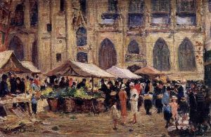 Scene De Marche Devant Une Cathedrale by Georges Binet