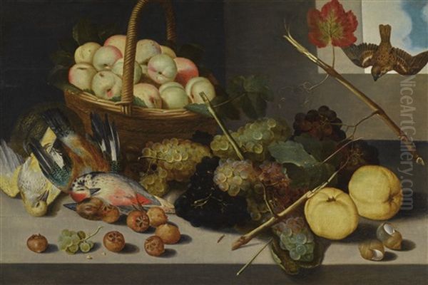 Still Life With A Basket Of Peaches, Grapes, Snail Shells, Medlars And Dead Game, All Arranged Beneath An Open Window - view 1