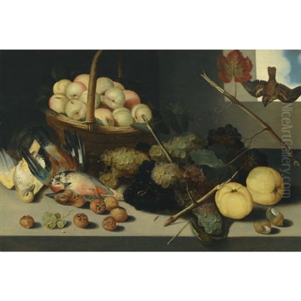 A Still Life With A Basket Of Peaches, Grapes, Snail Shells, Medlers And Dead Game, All Arranged Beneath An Open Window - view 1