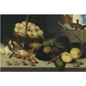 A Still Life With A Basket Of Peaches, Grapes, Snail Shells, Meddlers And Dead Game, All Arranged Beneath An Open Window by Pieter Binoit