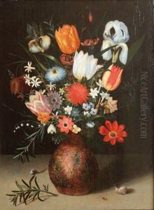 Nature Morte Au Bouquet De Fleurs Dispose Sur Un Entablement