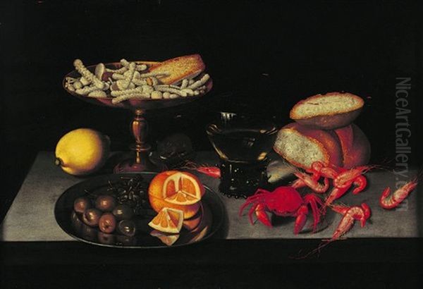 Nature Morte A L'etrille, Crevettes Et Sucreries Sur Un Entablement - view 1