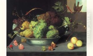 Nature Morte Au Bol De Raisins Et Trois Oiselets by Pieter Binoit
