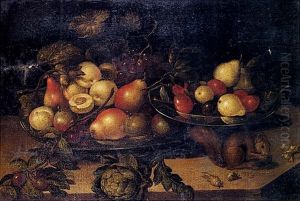 Nature Morte Aux Plats De Fruits Et Ecureuil Sur Un Entablement by Pieter Binoit