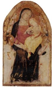 The Madonna And Child With Saint Bartholomew, A Saint With A Book And Six Angels by Giovanni del Biondo