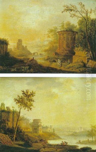 Paysage Bord De Riviere Avec Le Temple De Vesta - view 1