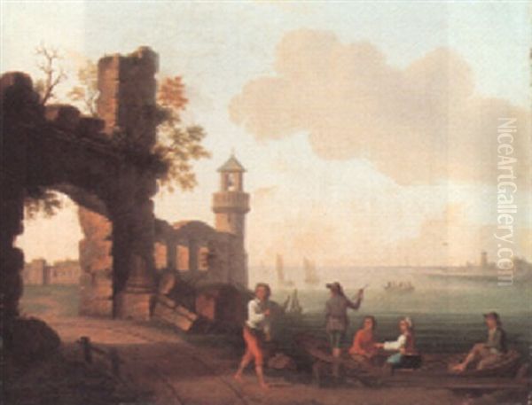 A Coastal Landscape With Figures In A Rowboat - view 1