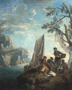 Paysage De Port Mediterraneen: Pecheurs Relevant Leurs Filets...