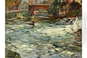 The Weir Before The Bridge And Waterfall by Samuel John Lamorna Birch