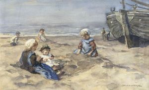 Children On The Beach by Johannes Evert Akkeringa