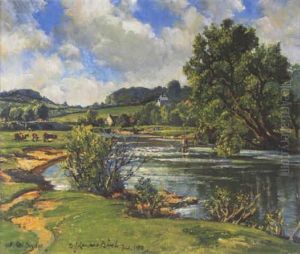 Fly Fishing On The Exe by Samuel John Lamorna Birch