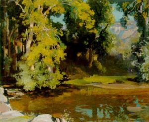 Gum Trees By A Shaded Pool, Australia by Samuel John Lamorna Birch