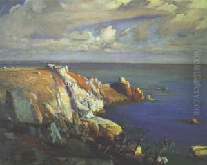 Carn Dhu And The Lizard - Lamorna Cove And Mounts Bay Towards The Lizard, Cornwall by Samuel John Lamorna Birch