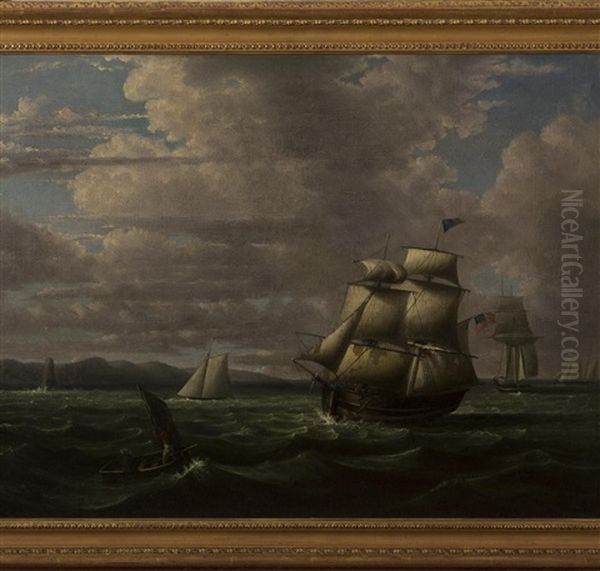 American Bark And Other Shipping Off A Coast - view 1