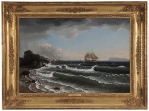 Ship Tacking Toward An Inlet Off A Rocky Coast (ships Off A Rocky Coast) by Thomas Birch