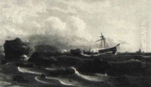 Ship At Stormy Sea by Thomas Birch
