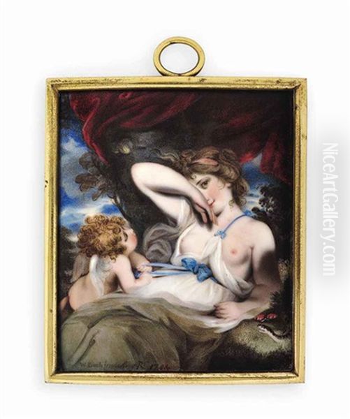 Venus, Partially Nude, In White Drapery With Blue Ribbon Ties, Her Right Arm Covering Part Of Her Face (after Sir Joshua Reynolds) - view 1