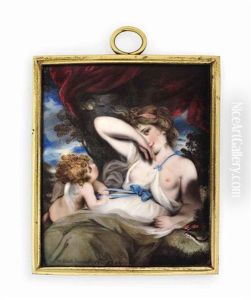 Venus, Partially Nude, In White Drapery With Blue Ribbon Ties, Her Right Arm Covering Part Of Her Face (after Sir Joshua Reynolds) by William Russell Birch