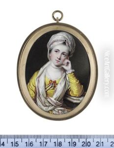 Nancy, Countess Of Maynard, Seated, Her Left Arm Resting On A Stone Plinth And Her Cheek Resting Against Her Left Hand, Wearing Two-tone Gold Silk Dress... by William Russell Birch