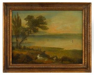 River Landscape With Reader, Dog And Child by William Russell Birch