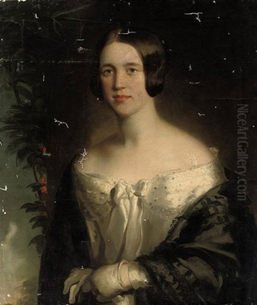 Portrait Of A Lady In A White Dress And Black Shawl - view 1