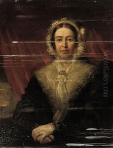 Portrait Of Mrs. Joshua Wordsworth In A Black Dress With A White Lace Shawl